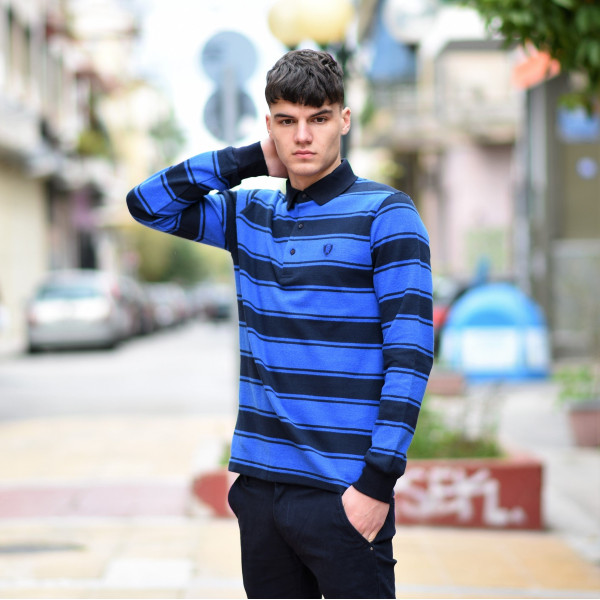 MEN POLO BLOUSE WITH STRIPED MOHICANS 328 BLUE