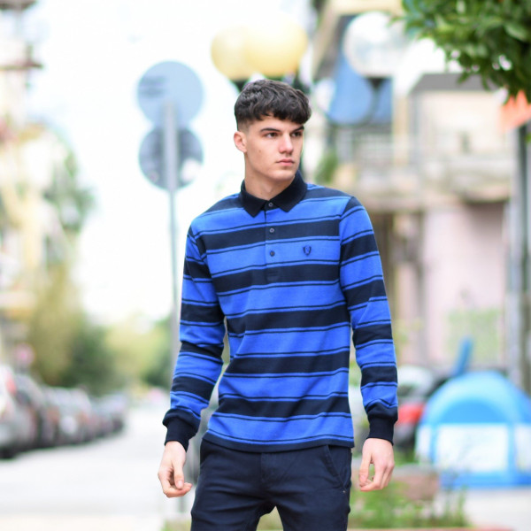 MEN POLO BLOUSE WITH STRIPED MOHICANS 328 BLUE