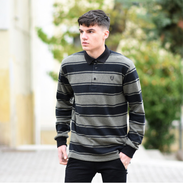 MEN POLO BLOUSE WITH STRIPED MOHICANS 328 KHAKI