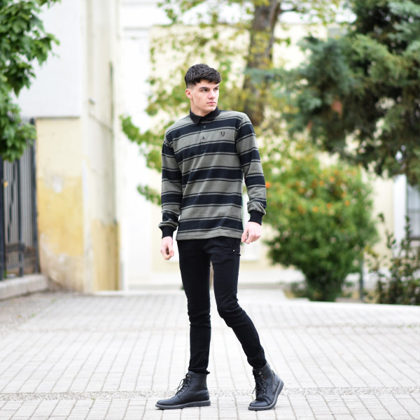 MEN POLO BLOUSE WITH STRIPED MOHICANS 328 KHAKI