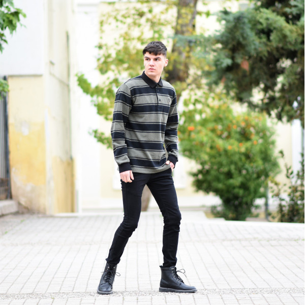 MEN POLO BLOUSE WITH STRIPED MOHICANS 328 KHAKI