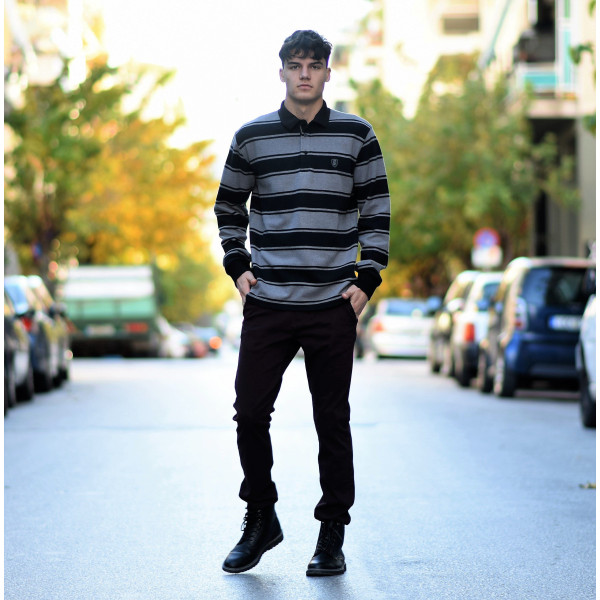 MEN POLO BLOUSE WITH STRIPED MOHICANS 328 GRAY
