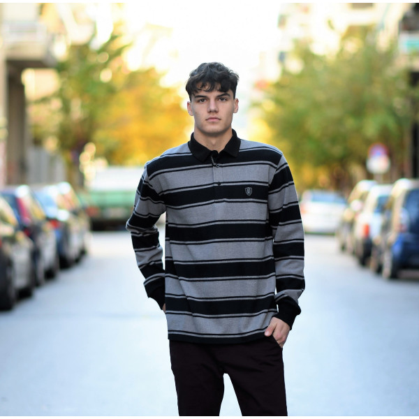 MEN POLO BLOUSE WITH STRIPED MOHICANS 328 GRAY
