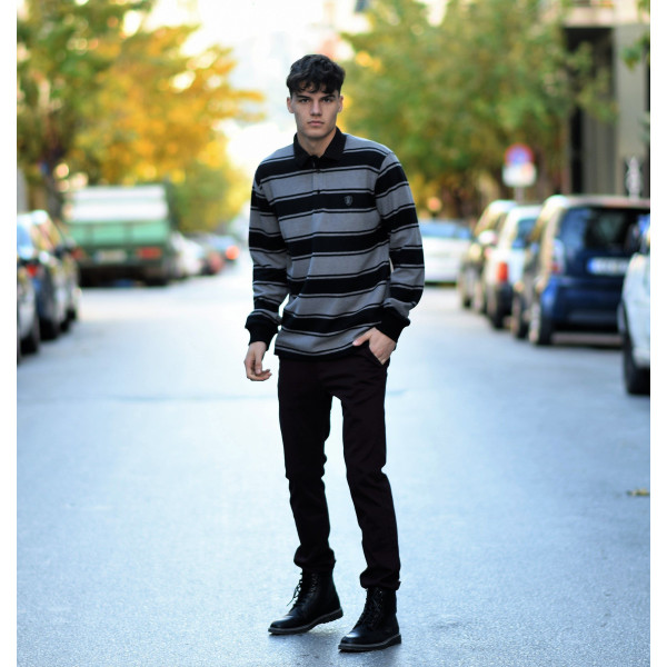 MEN POLO BLOUSE WITH STRIPED MOHICANS 328 GRAY