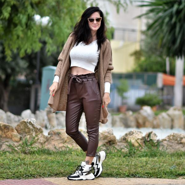 TROUSERS HIGH WAIST  LEATHER MOHICANS 3283 BROWN