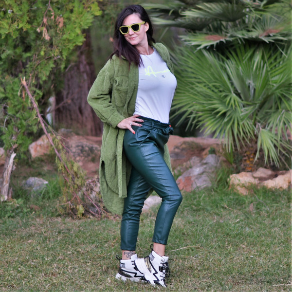 TROUSERS HIGH WAIST  LEATHER MOHICANS 3283 KHAKI