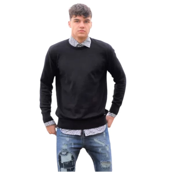 MEN'S KNITTING NECK COTTON MOHICANS 351 BLACK