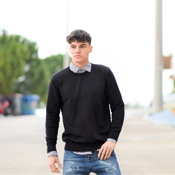 MEN'S KNITTING NECK COTTON MOHICANS 351 BLACK