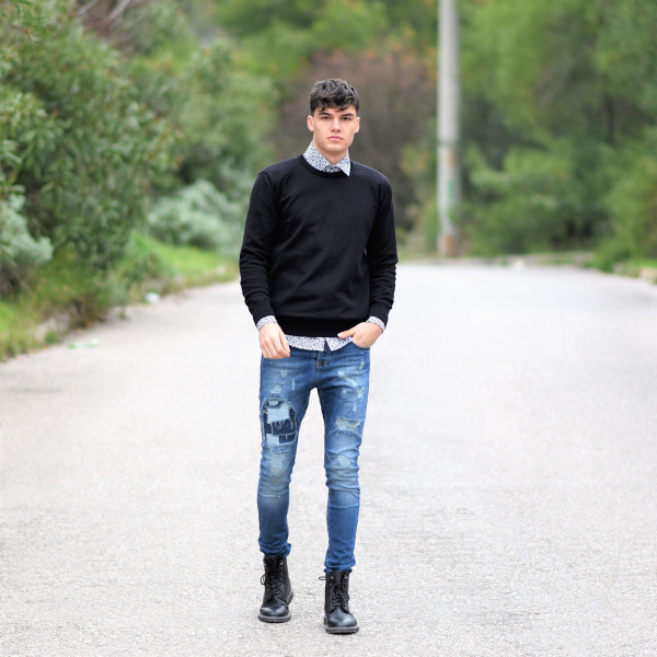 MEN'S KNITTING NECK COTTON MOHICANS 351 BLACK