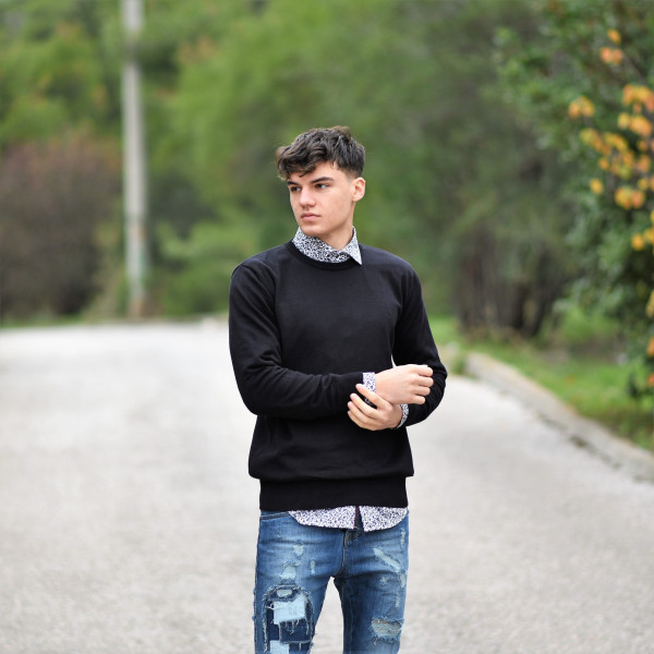 MEN'S KNITTING NECK COTTON MOHICANS 351 BLACK