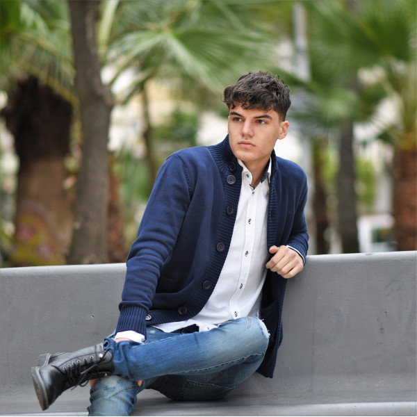 MEN'S KNITTED CARDIGANS BUTTON COTTON MOHICANS 355 BLUE