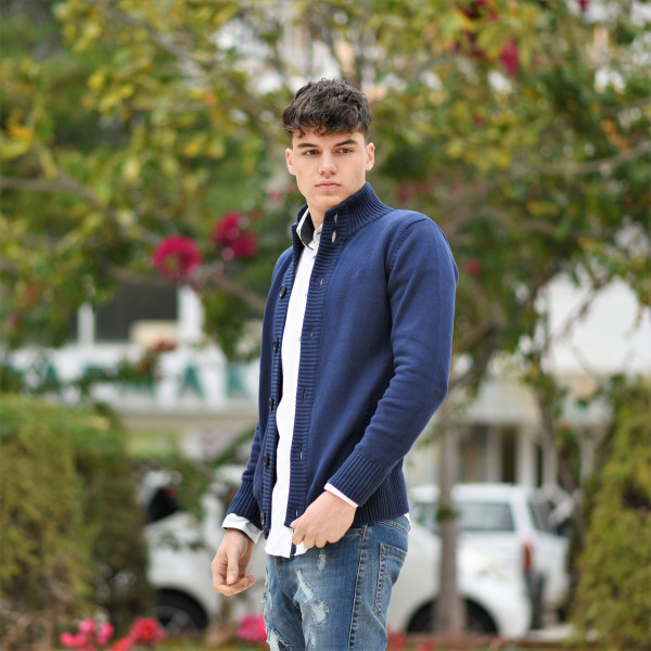 MEN'S KNITTED CARDIGANS BUTTON COTTON MOHICANS 355 BLUE