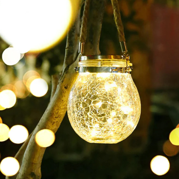 Γυάλινο Ηλιακό Κρεμαστό Φωτιστικό Βαζάκι με Θερμό Λευκό Φωτισμό PM-0105