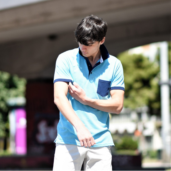 MEN'S POLO SHIRT STRIPES MOHICANS 440.LIGHT-BLUE