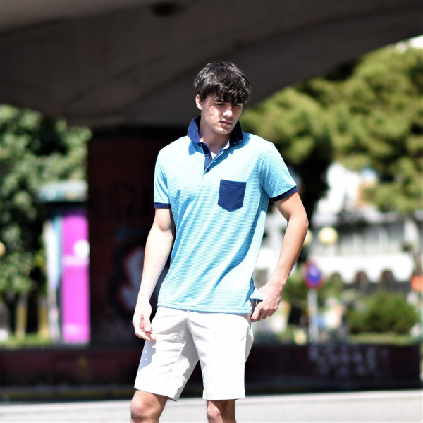 MEN'S POLO SHIRT STRIPES MOHICANS 440.LIGHT-BLUE