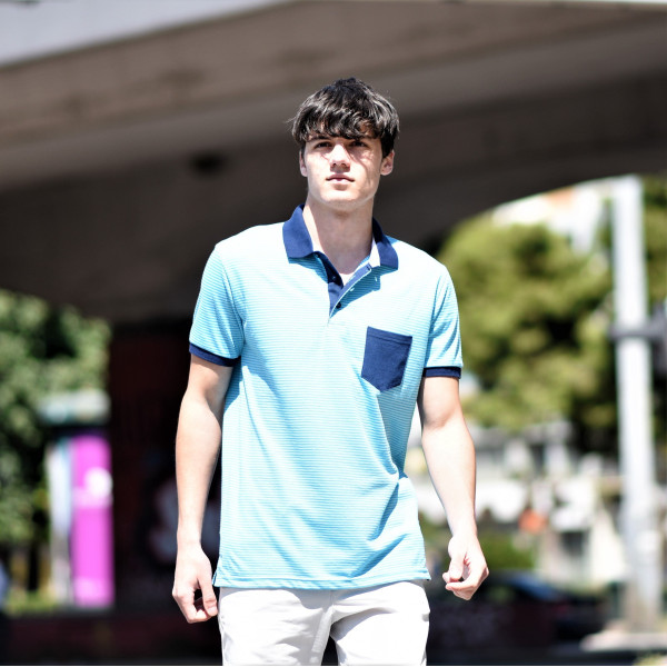 MEN'S POLO SHIRT STRIPES MOHICANS 440.LIGHT-BLUE