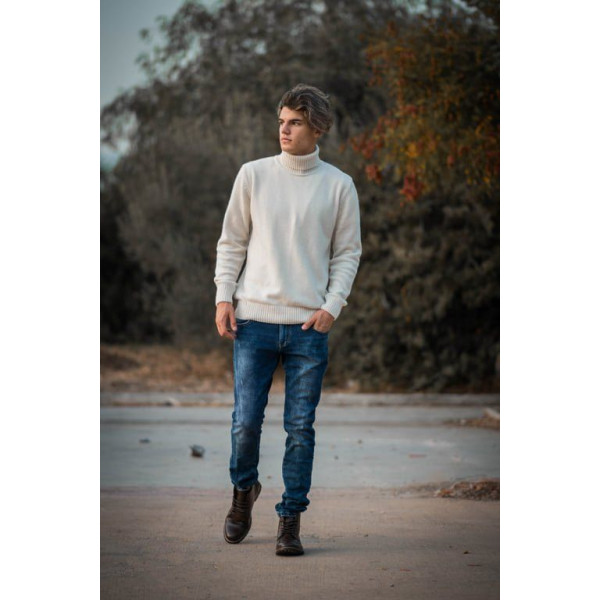 MENS KNITTING POLO NECK MOHICANS 4428 BEIGE