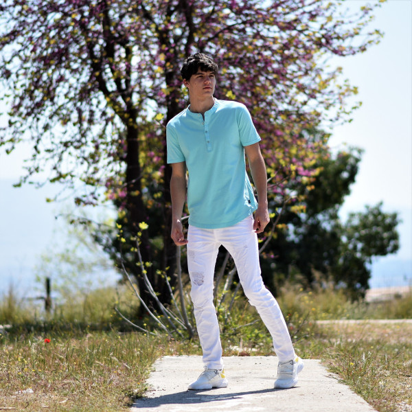 ΜΠΛΟΥΖΑ ΑΝΔΡΙΚΗ T-SHIRT MAO WASH ΚΟΝΤΟ ΜΑΝΙΚΙ MOHICANS 452.MINT