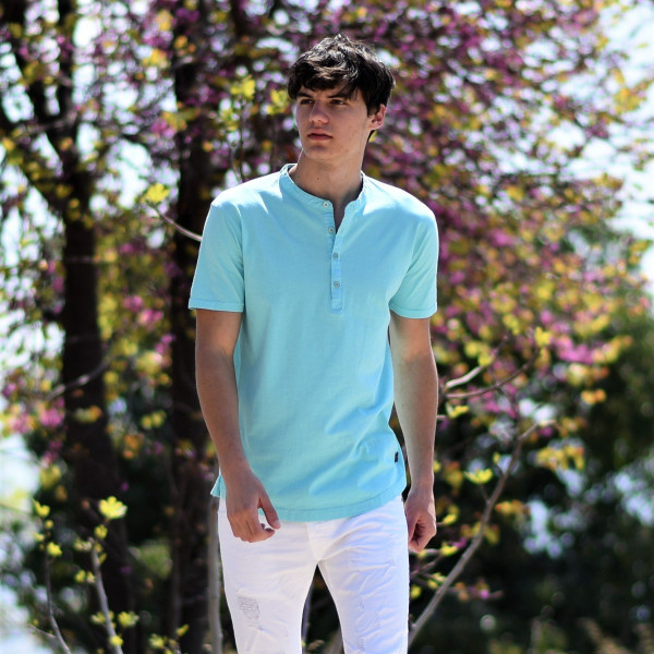 ΜΠΛΟΥΖΑ ΑΝΔΡΙΚΗ T-SHIRT MAO WASH ΚΟΝΤΟ ΜΑΝΙΚΙ MOHICANS 452.MINT