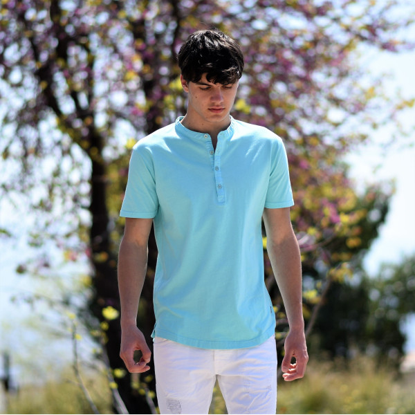 ΜΠΛΟΥΖΑ ΑΝΔΡΙΚΗ T-SHIRT MAO WASH ΚΟΝΤΟ ΜΑΝΙΚΙ MOHICANS 452.MINT