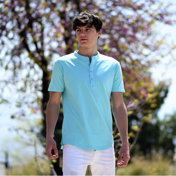 ΜΠΛΟΥΖΑ ΑΝΔΡΙΚΗ T-SHIRT MAO WASH ΚΟΝΤΟ ΜΑΝΙΚΙ MOHICANS 452.MINT