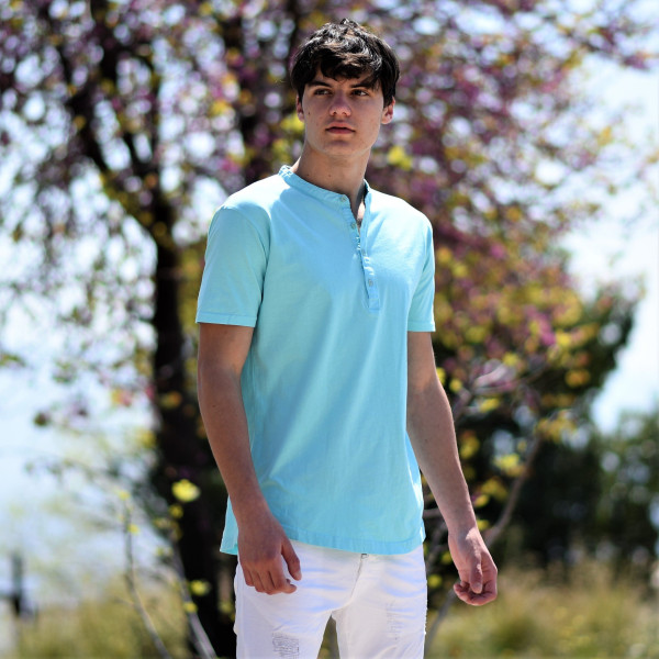 ΜΠΛΟΥΖΑ ΑΝΔΡΙΚΗ T-SHIRT MAO WASH ΚΟΝΤΟ ΜΑΝΙΚΙ MOHICANS 452.MINT