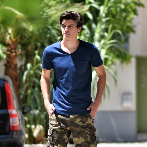 ΑΝΔΡΙΚΟ T-SHIRT ΚΟΝΤΟ ΜΑΝΙΚΙ MOHICANS 453.ΜΠΛΕ