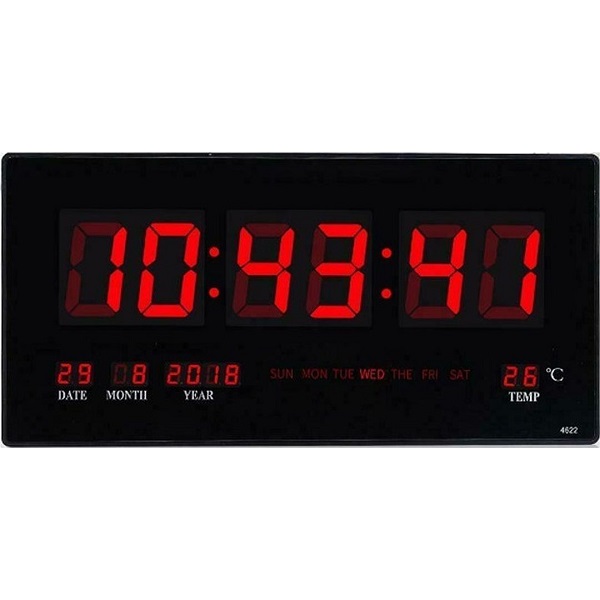 Ψηφιακό ρολόι τοίχου με μεγάλη οθόνη Led - Μαύρο και κόκκινο (Ώρα/μέρα/θερμοκρασία/ημερομηνία/ξυπνητήρι) 4622