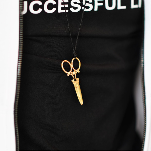 MEN'S HANDMADE NECKLACE WITH SCISSORS MOHICANS 5003.BLACK