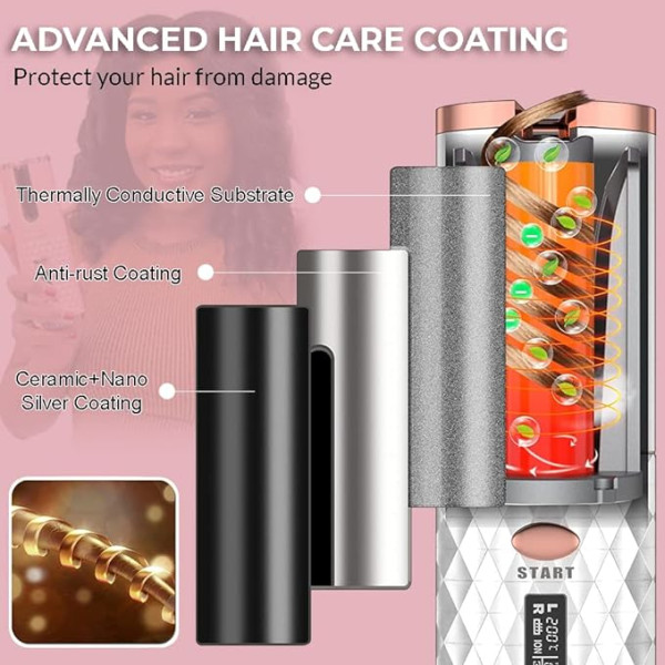 Rechargeable Hair Iron For Curls With Led Screen – Cordless Automatic Curler 501-6 Gold