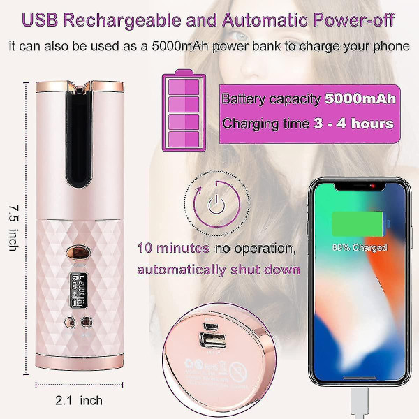 Rechargeable Hair Iron For Curls With Led Screen – Cordless Automatic Curler 501-6 Pink