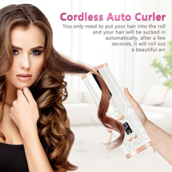 Rechargeable Hair Iron For Curls With Led Screen – Cordless Automatic Curler 501-6 White