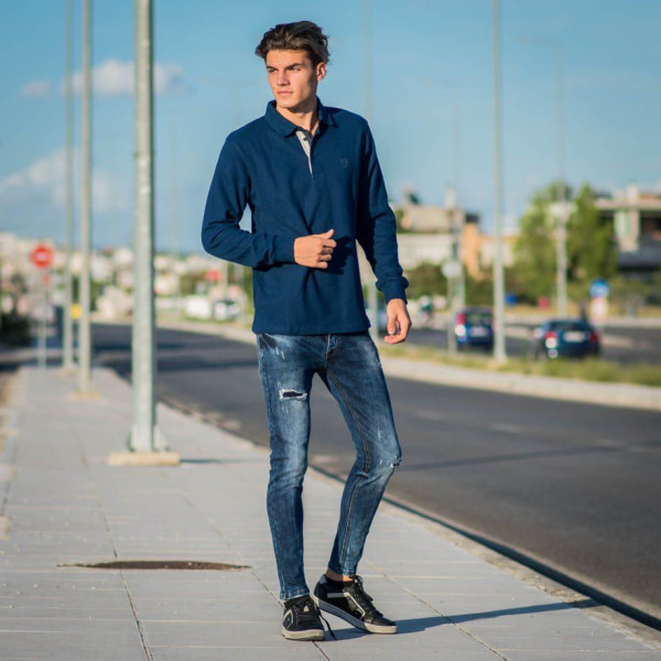 MEN POLO BLOUSE WITH COLLAR MONOCHROME MOHICANS 501 INDIGO