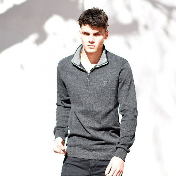 MEN POLO SHIRT ZIPPER MOHICANS 503.DARK GRAY