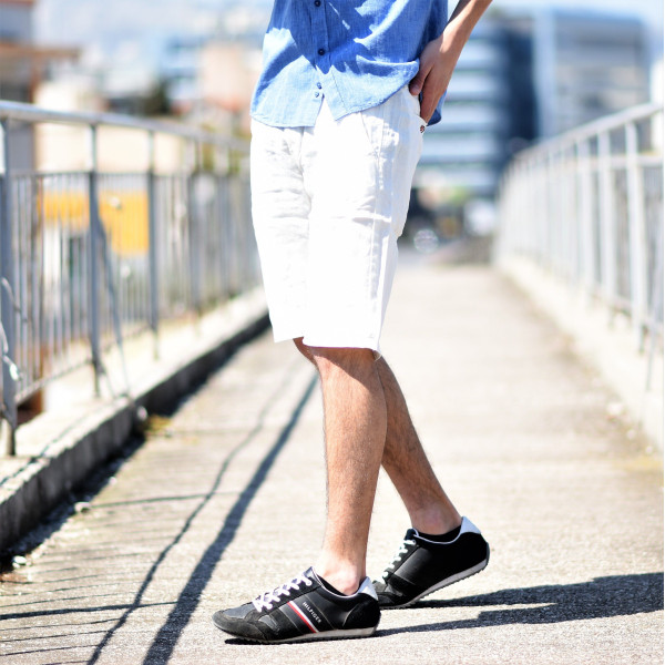 MEN'S BERMUDA CHINOS LINEN MOHICANS 802.WHITE