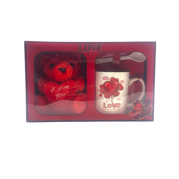 Valentine Cup and Spoon Set with teddy bear 81131 Red