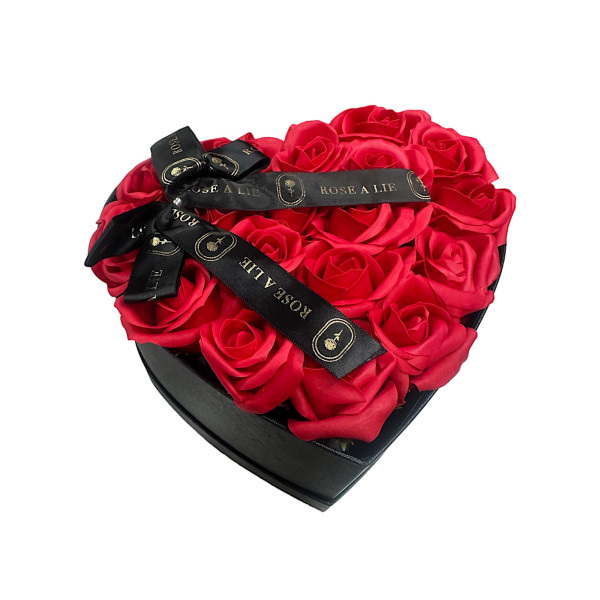 Μπουκέτο από Τεχνητά Λουλούδια Τριαντάφυλλο 28cm σε Κουτί καρδούλα 81905 Κόκκινο