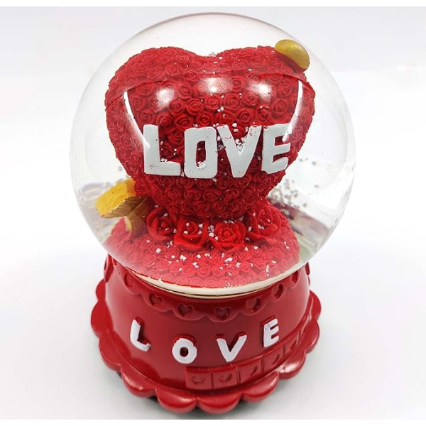RedRoss Snow Globe Κόκκινη Καρδιά Μεγάλες Νιφάδες Μαγική Πολυρεζίνη Ting Ting Μιούζικαλ Περιστρεφόμενη 16cm Δεν χρειάζεται μπαταρία 82325 Κόκκινο