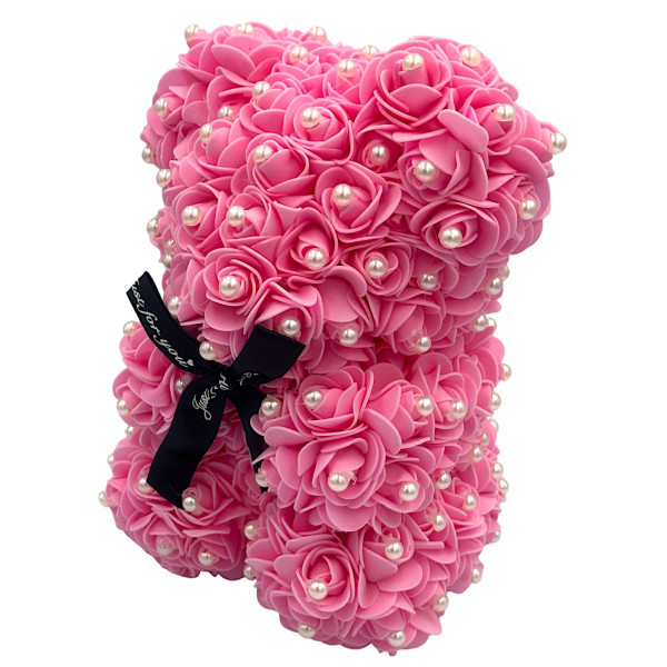 Αρκουδάκι από Τεχνητά Τριαντάφυλλα με πέρλες σε Συσκευασία Δώρου 25cm 82598 Ροζ