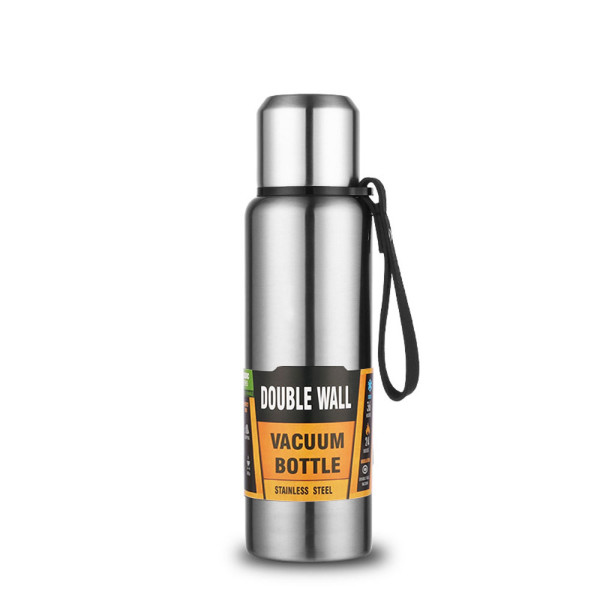 Μπουκάλι Θερμός με Ποτήρι και Ιμάντα Μεταφοράς 800ml JOYOUS Ασημί