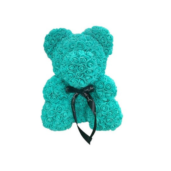 Αρκουδάκι από Τεχνητά Τριαντάφυλλα σε Συσκευασία Δώρου με Φιόγκο 25cm 98193 Μέντα