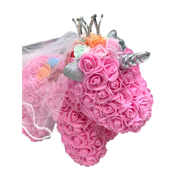 Μονόκερος Unicorn από τεχνητά τριαντάφυλλα 30cm σε κουτί 98199 Ροζ