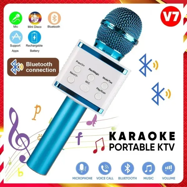 Aσύρματο Μικρόφωνο Bluetooth Καραόκε V7 – Μπλέ