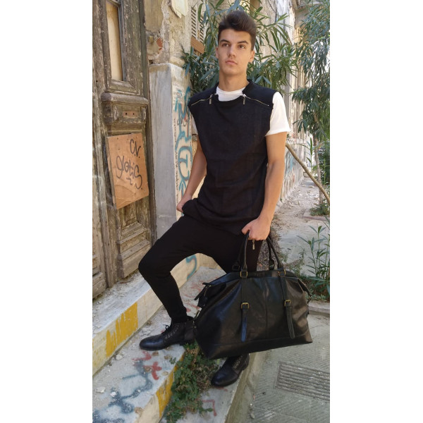 MEN'S BLOUSE SWEATSHIRT SLEEVELESS ZIPPER MOHICANS 106 BLACK