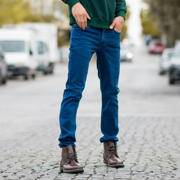 TROUSERS SLIM FIT ELASTIC JEANS MOHICANS 1511-4015 PETROL