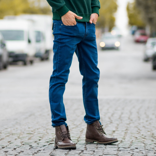 TROUSERS SLIM FIT ELASTIC JEANS MOHICANS 1511-4015 PETROL