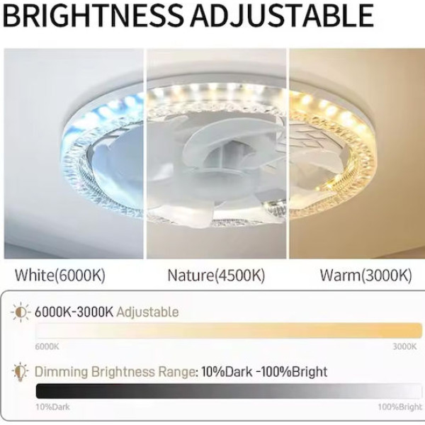 Ανεμιστήρας Οροφής 30cm με Φως και Τηλεχειριστήριο 60W RZ-177 Λευκό