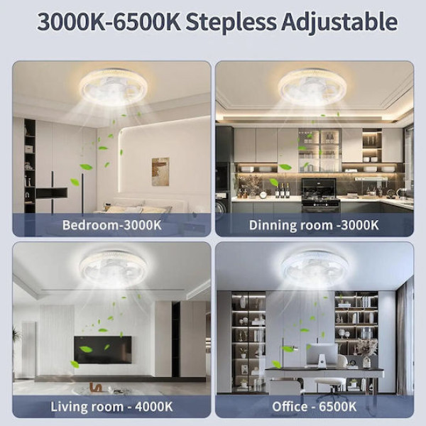 Ανεμιστήρας Οροφής 30cm με Φως και Τηλεχειριστήριο 60W RZ-177 Λευκό