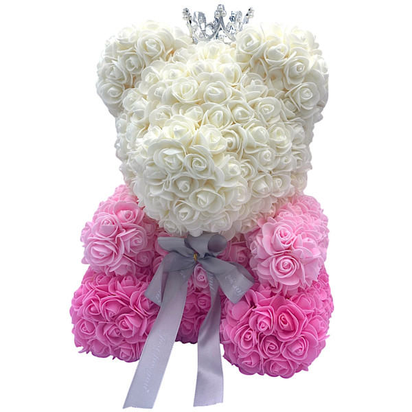 Αρκουδάκι Mohicans από τεχνητά τριαντάφυλλα Love Bear τρίχρωμο με κορώνα 40cm 0988-5 Ροζ