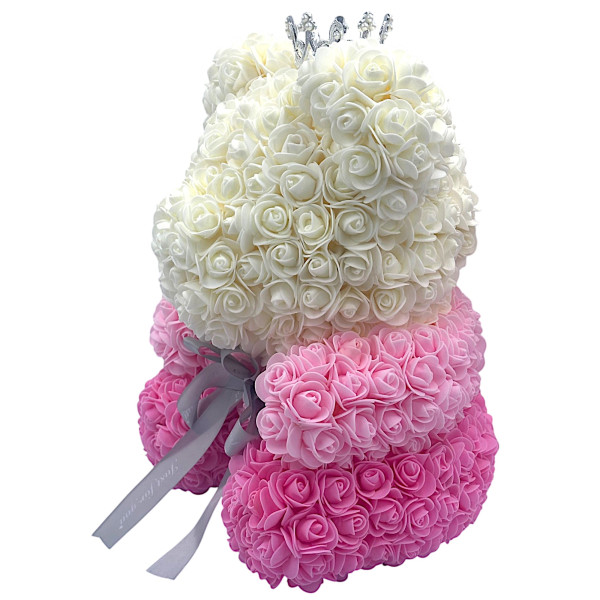 Αρκουδάκι Mohicans από τεχνητά τριαντάφυλλα Love Bear τρίχρωμο με κορώνα 40cm 0988-5 Ροζ